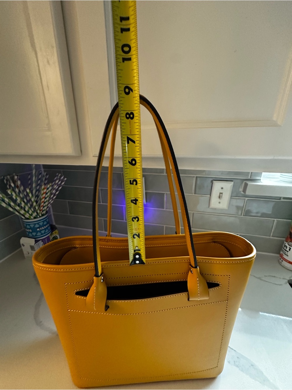 Dooney & Bourke Mustard Yellow Leather Tote with Front Pocket - Picture 5 of 8